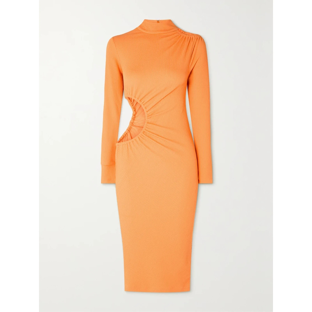 Rotate Birger Christensen 'Alice' Orange Cutout Ribbed Recycled Jersey Midi